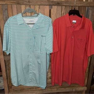 Columbia Men's Aqua Striped and Greg Norman Coral Polo Shirts